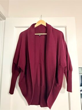 Betabrand Burgundy Open-Front Shawl-Collar Cardigan